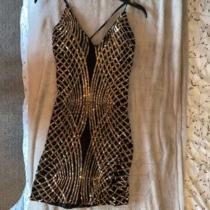 Windsor black and gold sequence dress